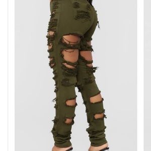 Army green ripped jeans